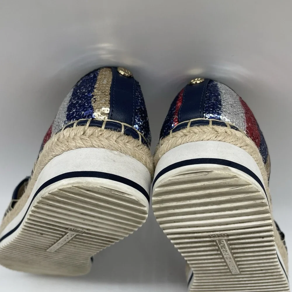 Tommy Hilfiger Womens 6.5 Shoes Flats Corliss‎ 2 American Flag Sequin Espadrille